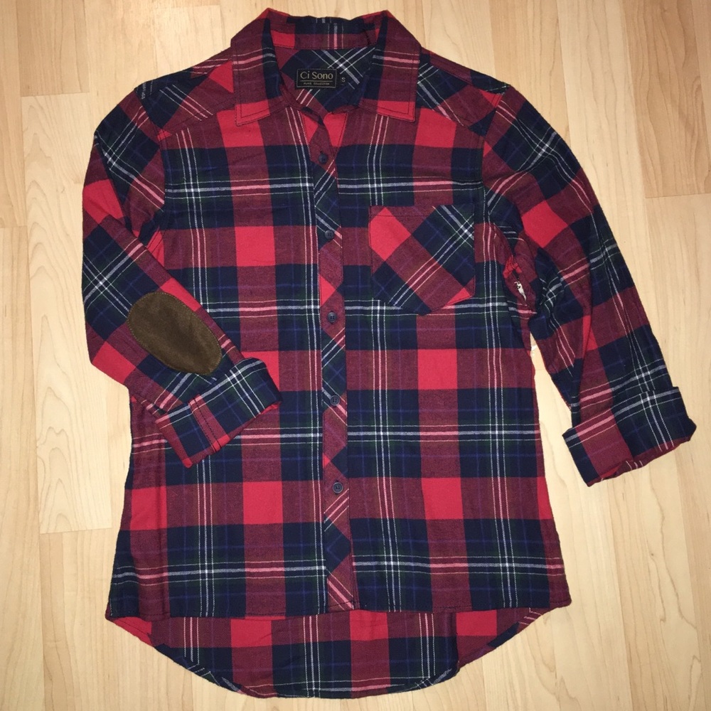 NWT FLANNEL PLAID BUTTON DOWN TOP